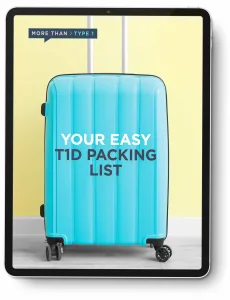 A tablet displaying the cover of 'Your Easy T1D Packing List'